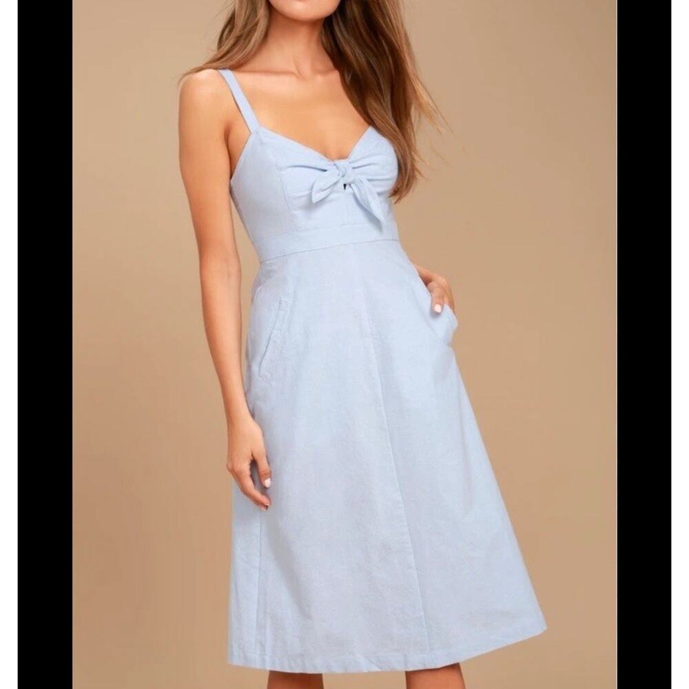 Lulus x LUSH Ain't No Other Light Blue Chambray Midi Dress new with tags Size L